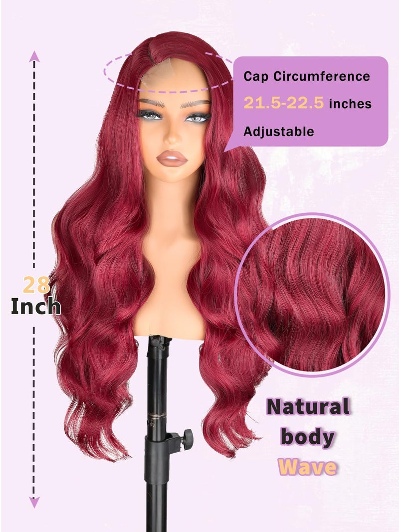 NOSTALGIA 99j Burgundy Wig Glueless Long Wavy Red Wigs for Women 28 Inch Curly Wig Side Part Wine Red Colored Wigs for Daily PartyUse - Image 3